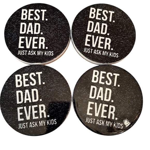 “Best dad ever” set of 4 ceramic coasters with cork backing - Picture 1 of 3